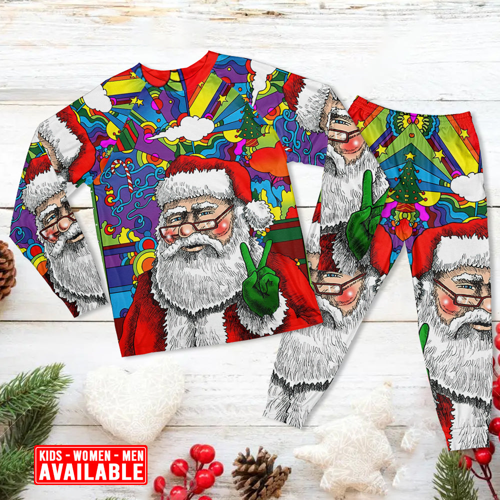 Hippie Santa Christmas Long Sleeve Pajamas Set For Holiday Bedtime And Cozy Home Wear