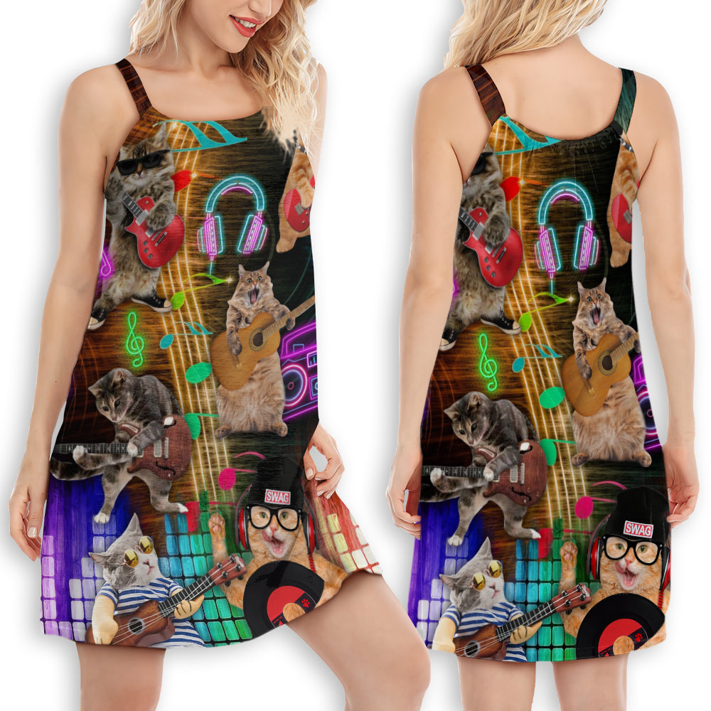 Cat Rocker V-Neck Sleeveless Cami Dress For Festivals And Creative Summer Styling