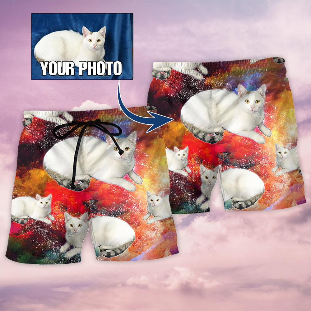 Cat Lover Various Style Personalized Photo Beach Shorts Design Detail For Casual Warm Weather Outfits