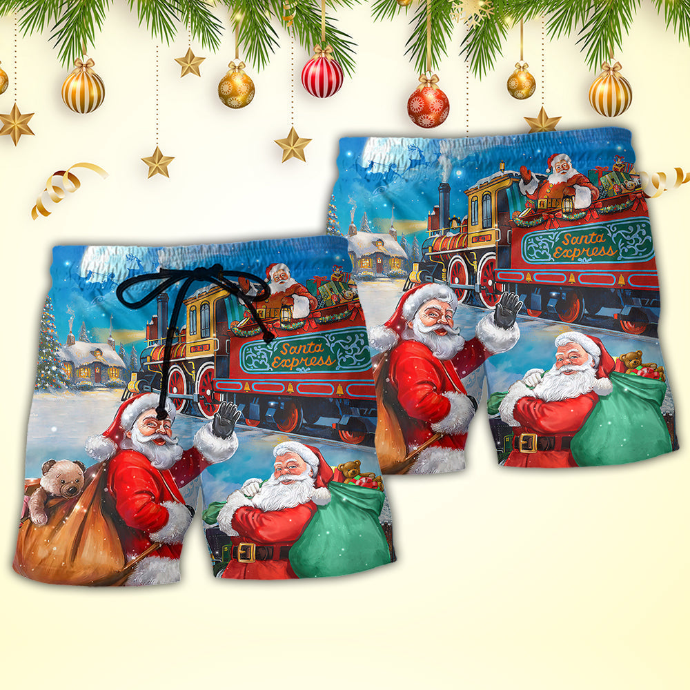 Christmas Santa Train Holiday Beach Shorts Print Detail For Beach Activities And Vacation Wear