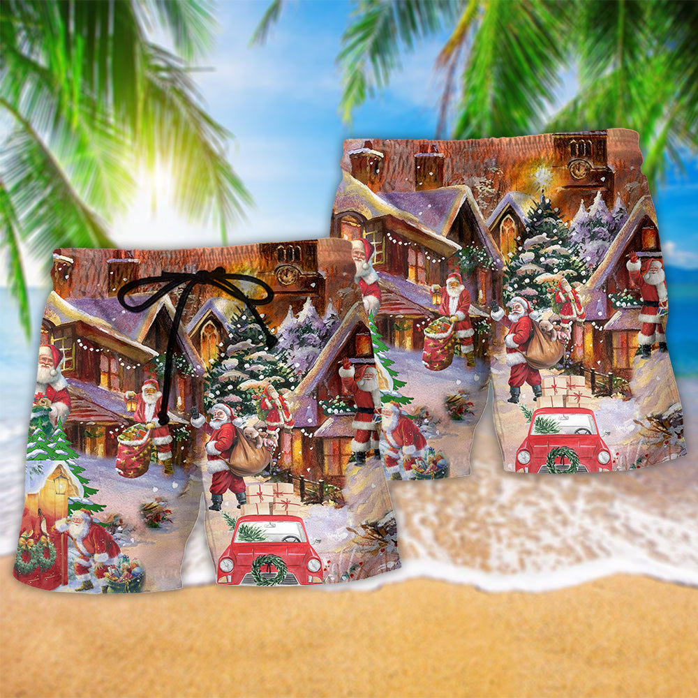 Christmas Santa Delivering Joy Beach Shorts Design Detail For Resort And Beach Day Style