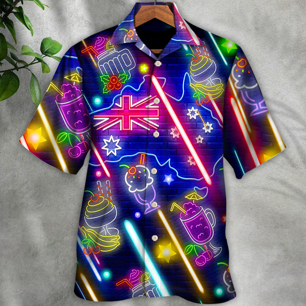 Neon Tropical Cocktail Party Bar Hawaiian Shirt Button Front Artwork For Summer Travel