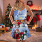 Santa Snowman Village Gift V-Neck Sleeveless Cami Dress For Holiday Parties And Relaxed Vacation Wear