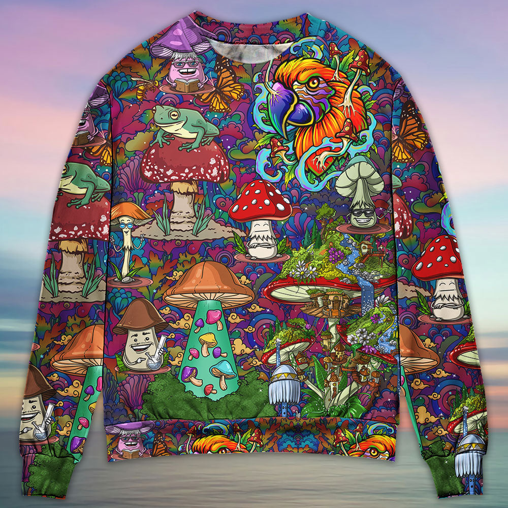 Hippie Mushroom Peace Sweater For Bohemian Style Festivals Travel And Casual Everyday Wear