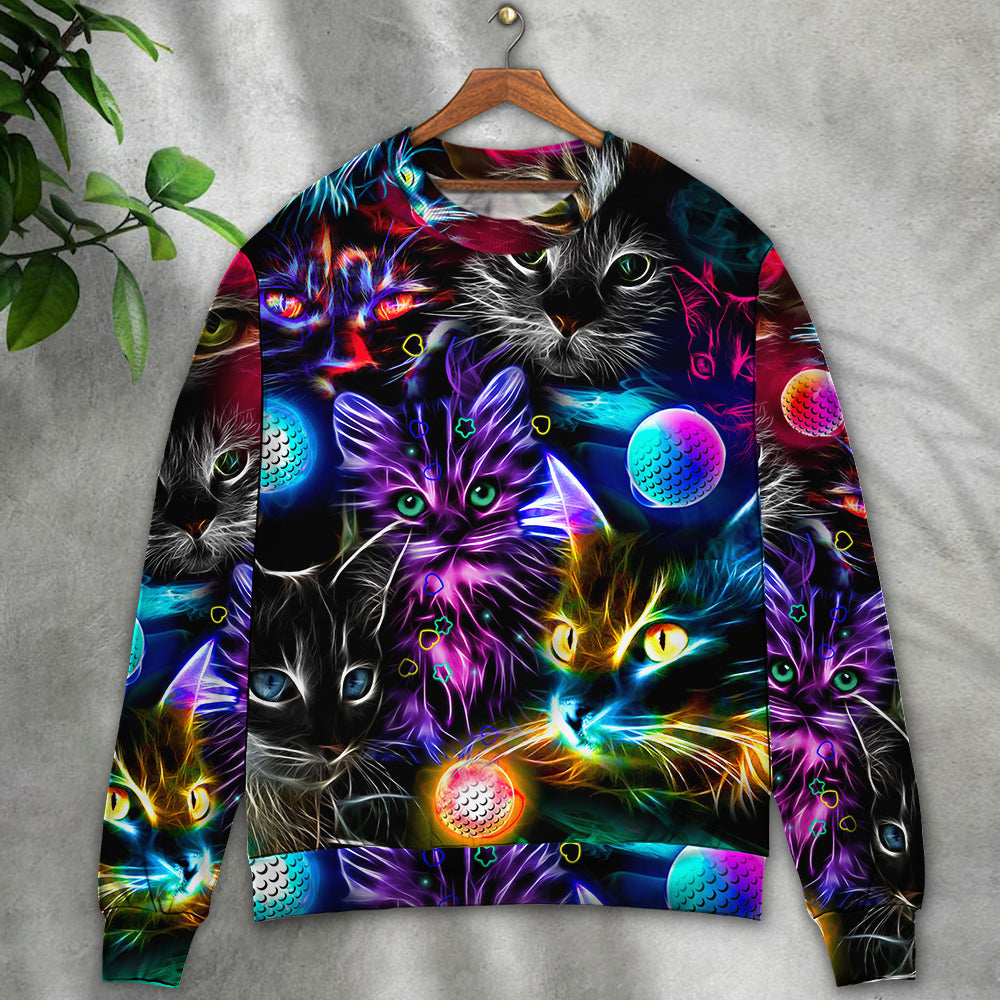 Golf Playing Cat Neon Lightning Sweater For Distinctive Animal Artwork Holidays And Thoughtful Gifts