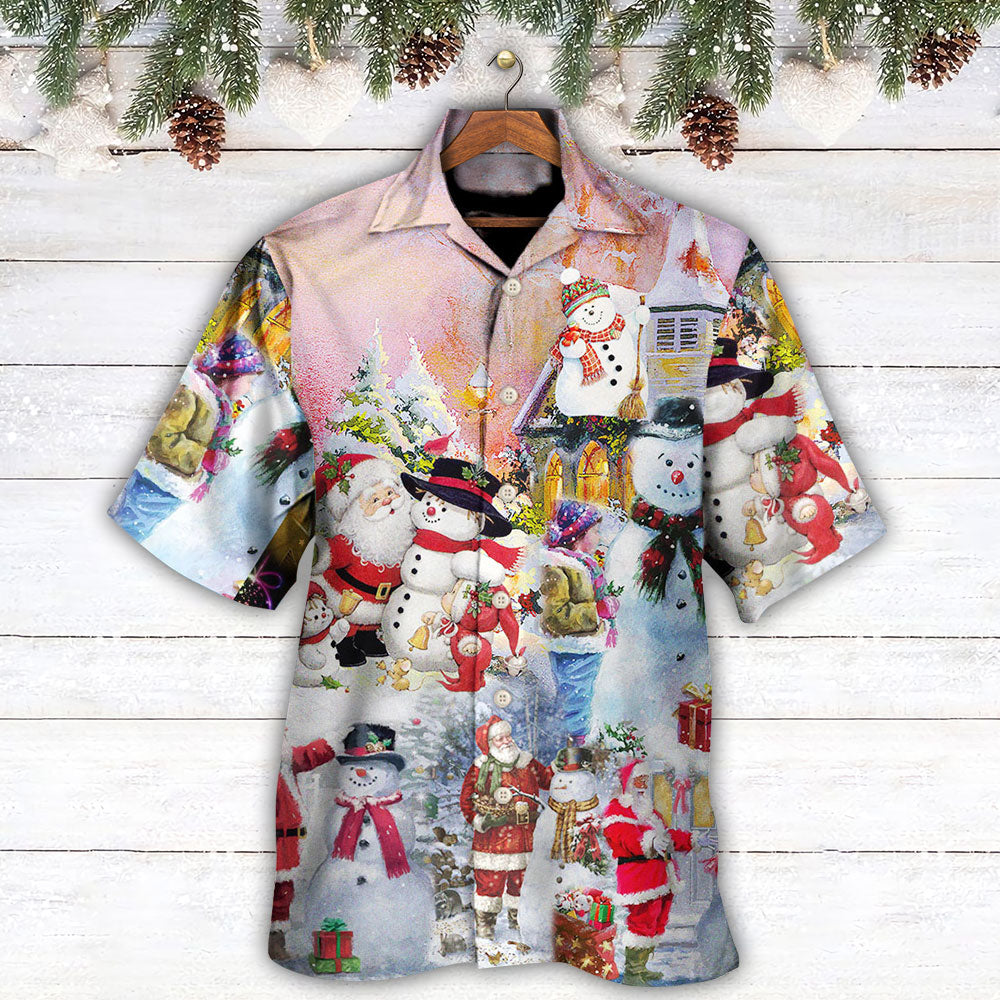 Snowman Christmas Santa Snow Village Hawaiian Shirt Design View For Casual Summer Styling