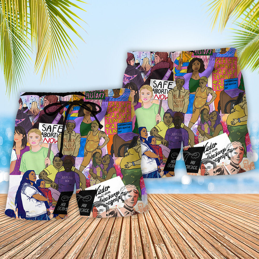My Body My Choice Statement Beach Shorts Design Detail For Casual Warm Weather Outfits