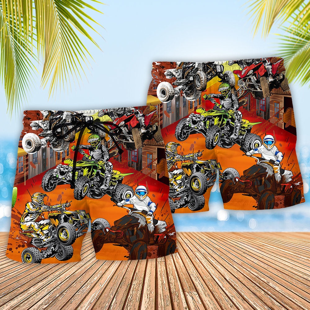 ATV Quad Riding Extreme Beach Shorts Design View For Summer Events And Coastal Getaways