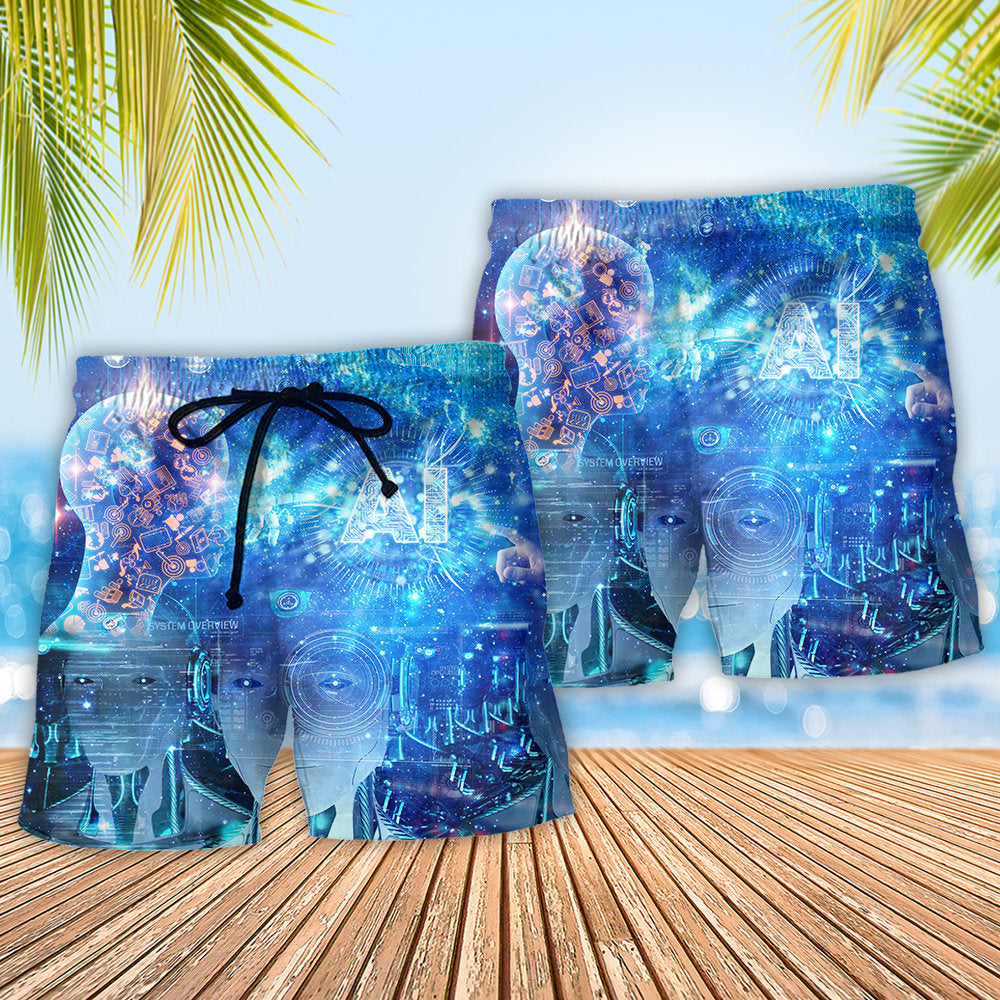 Artificial Intelligence Beginner Guide Beach Shorts Artwork Detail For Tropical Travel And Everyday Wear