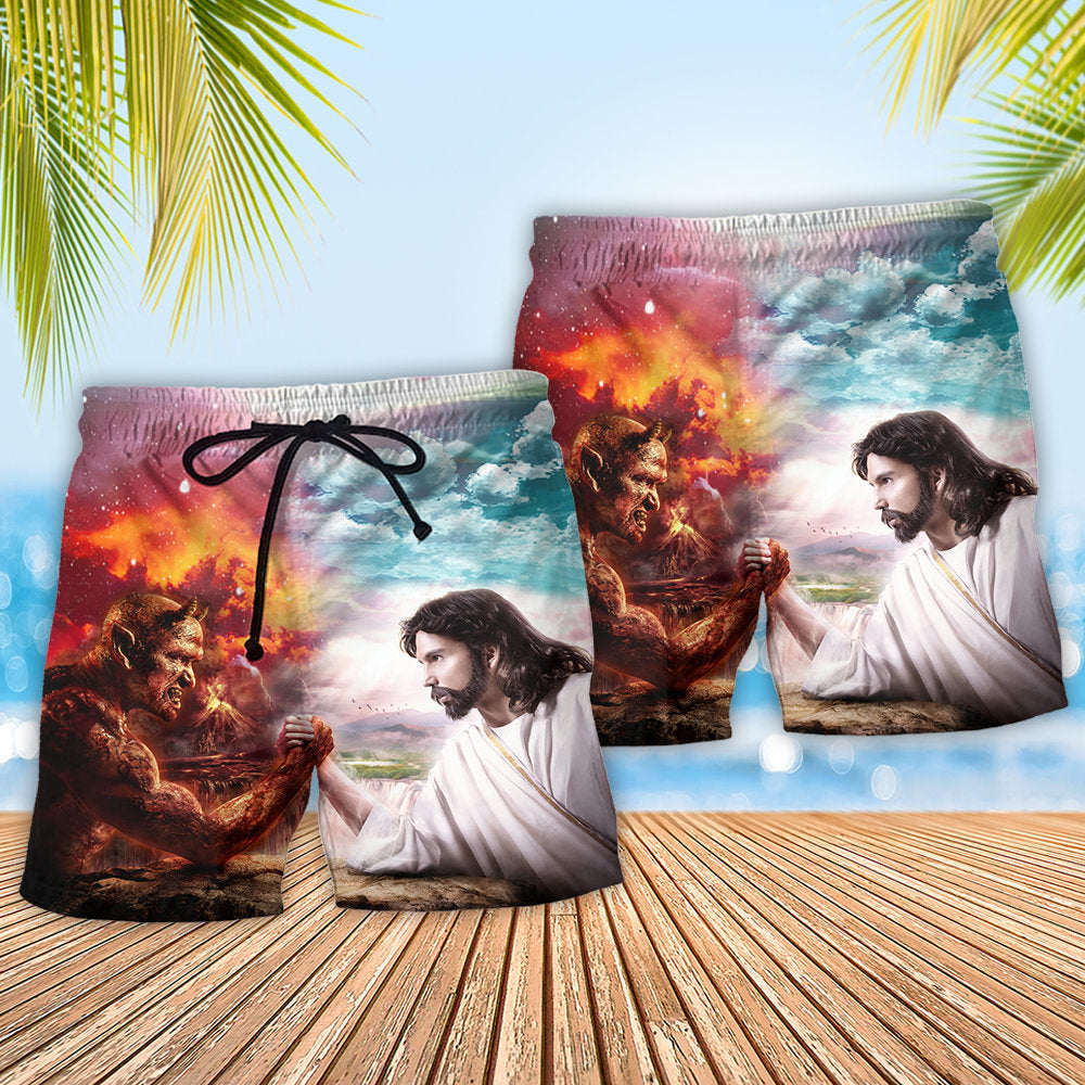 Arm Wrestling Battle Beach Shorts Pattern View For Resort Days And Outdoor Activities