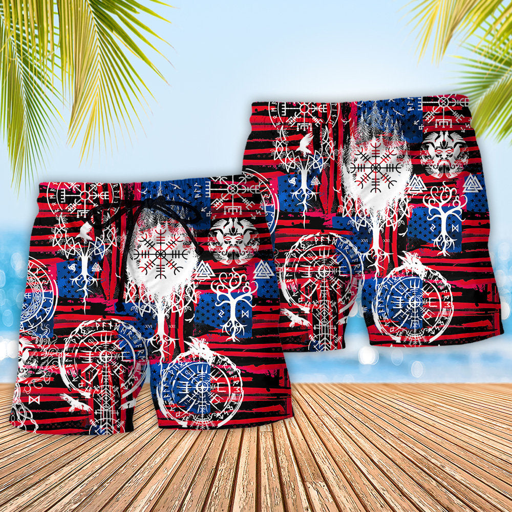 Viking Compass Vegvisir Independence Day Beach Shorts Design View For Comfortable Resort And Beach Styling