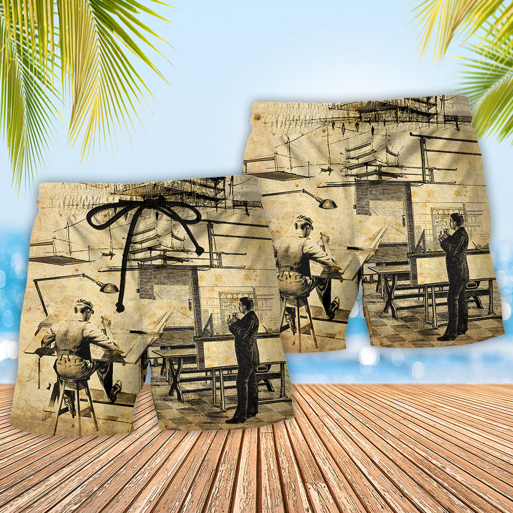 Architect A Day In Life Beach Shorts Pattern View For Resort Days And Outdoor Activities