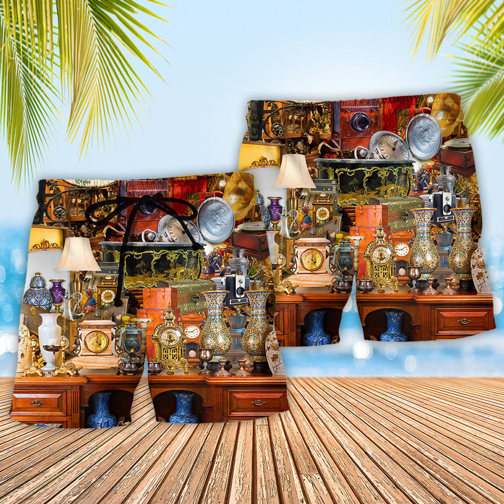 Antique Vintage Collectibles Lover Beach Shorts Design Detail For Casual Warm Weather Outfits