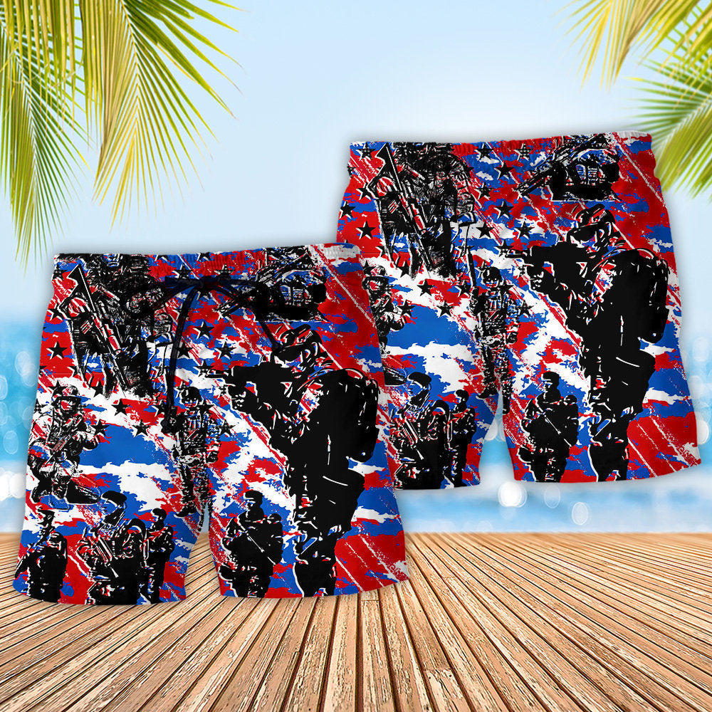 Veteran USA Camo Independence Day Beach Shorts Design View For Summer Events And Coastal Getaways