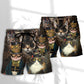 Steampunk Cat Machine Fantasy Beach Shorts Artwork Detail For Tropical Travel And Everyday Wear