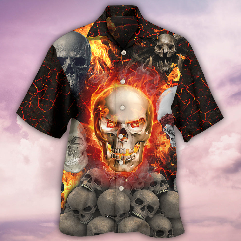 Skull Lava Fire Hawaiian Shirt For Vacation Days And Relaxed Coastal Outings