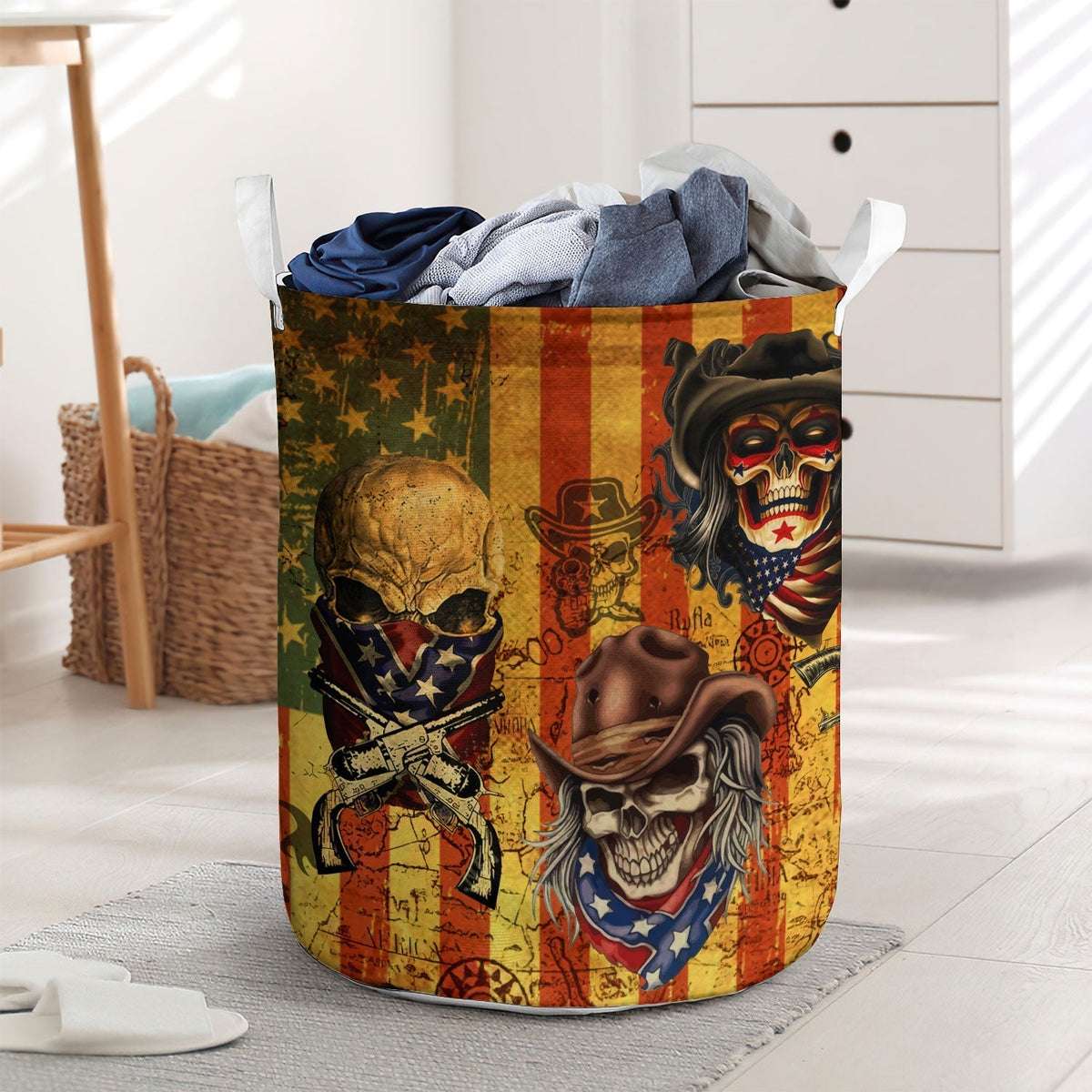 Skull Cowboy America Retro Laundry Basket For Room Home Organizer
