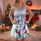 Children Snowman Christmas Town V-Neck Sleeveless Cami Dress For Vacations And Casual Warm Weather Wear