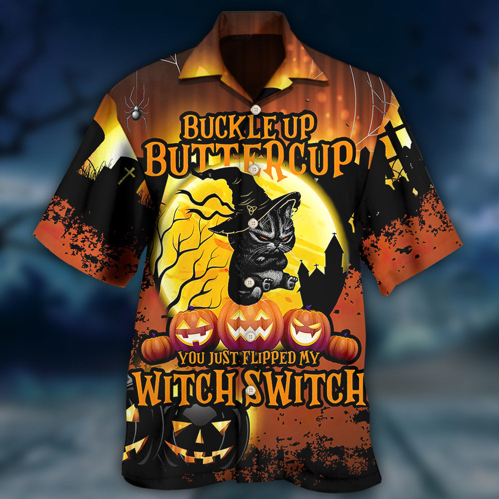 Halloween Cat Hawaiian Shirt Detailed Pattern View For Outdoor Gatherings