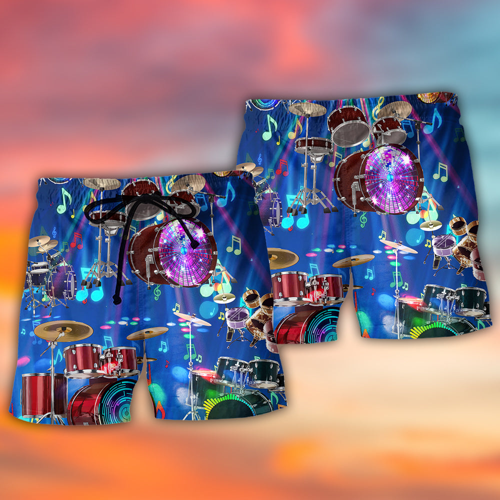 Drum Is My Life Neon Glow Beach Shorts Print Detail For Beach Activities And Vacation Wear