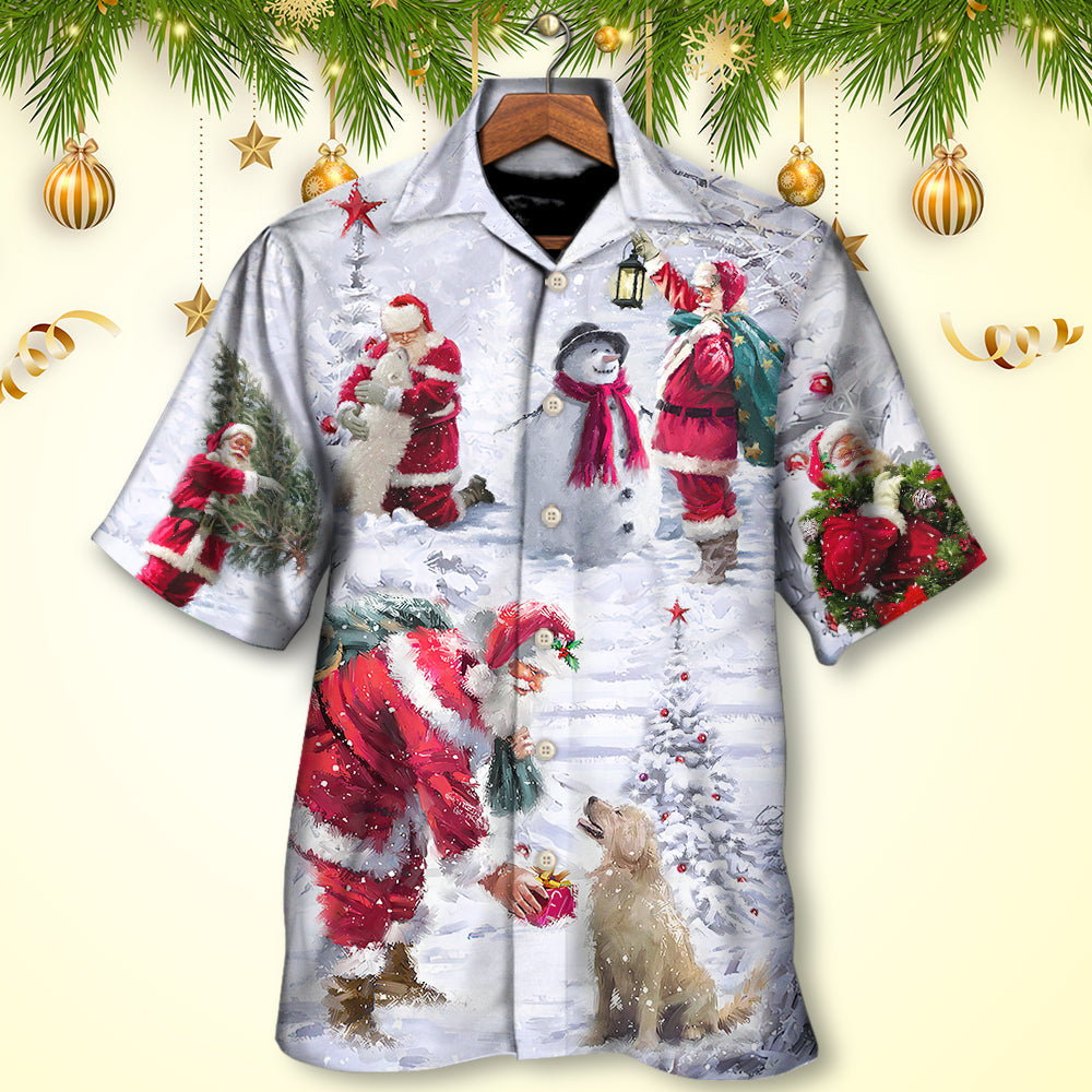 Snowman Christmas Santa Animals Hawaiian Shirt Pattern View For Lightweight Everyday Style
