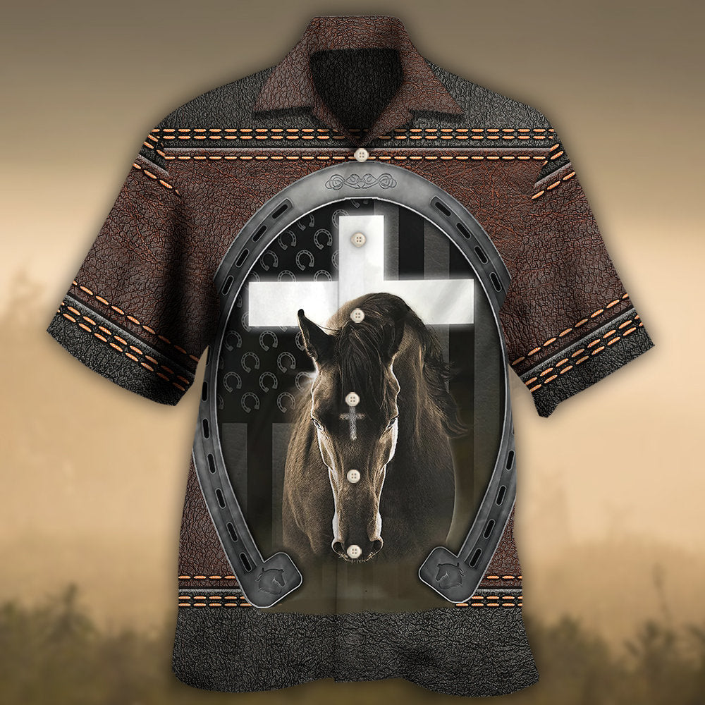 Western Horse Faith Leather Hawaiian Shirt Fabric Pattern Detail For Coastal Travel
