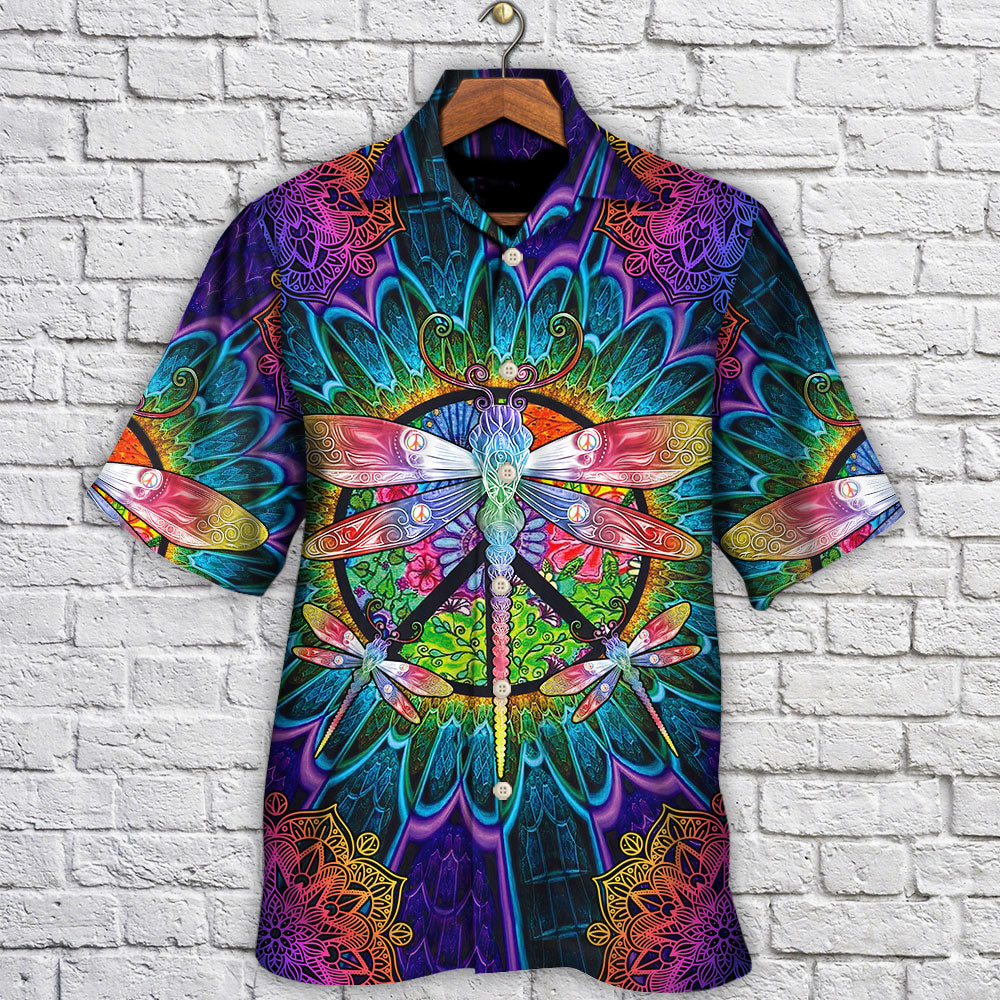 Colorful Dragonfly Mandala Peace Hawaiian Shirt Design Detail For Sunny Adventures And Casual Wear