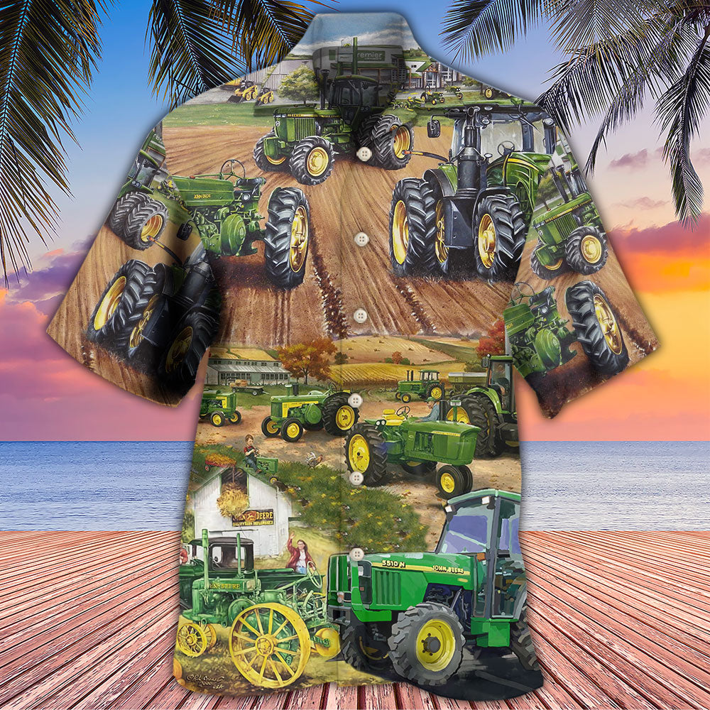 Green Tractor Farm Hawaiian Shirt Design View For Resort Travel And Thoughtful Gifting