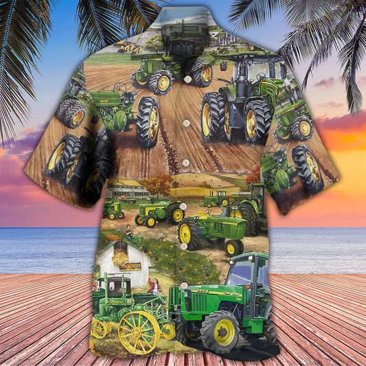Green Tractor Farm Hawaiian Shirt Design View For Resort Travel And Thoughtful Gifting