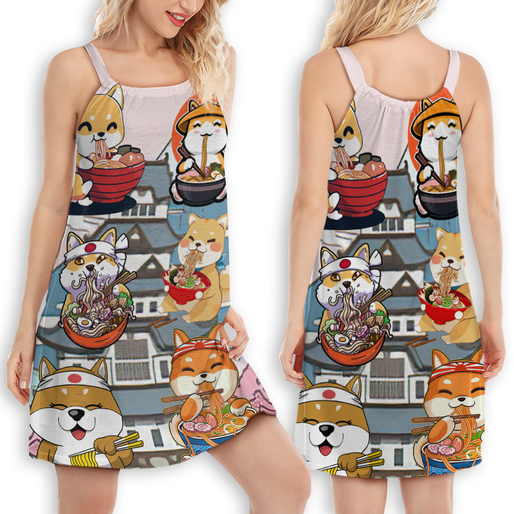 Cat Ramen V-Neck Sleeveless Cami Dress For Festivals And Relaxed Daily Fashion