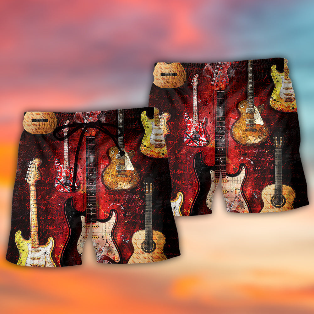 Abstract Halloween Guitar Dark Beach Shorts For Warm Weather Travel And Everyday Comfort