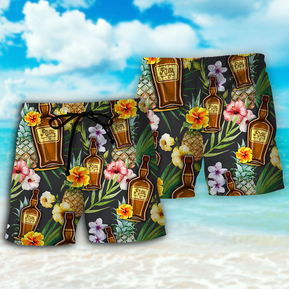 Tropical Rum Drink Beach Shorts Pattern Detail For Leisure Travel And Bright Summer Outfits