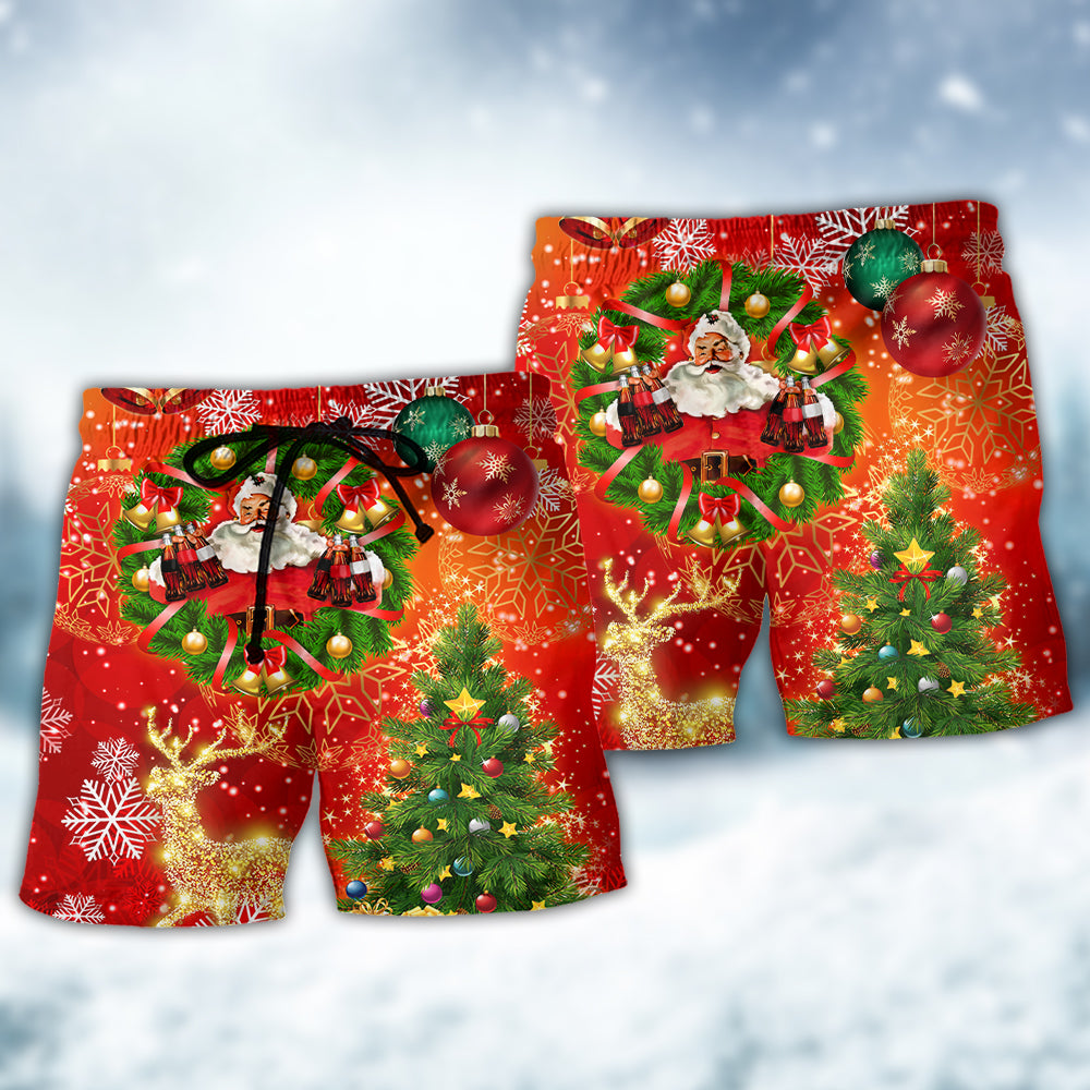 Santa Drinking By Christmas Tree Lights Beach Shorts For Coastal Adventures And Relaxed Summer Wear