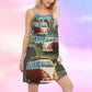 Hippie Van Life Love Beach V-Neck Sleeveless Cami Dress For Beach Travel And Free Spirited Outfits