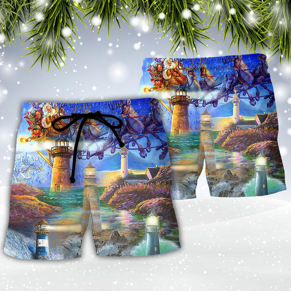 Lighthouse Shine Through Storm Beach Shorts Design View For Comfortable Resort And Beach Styling