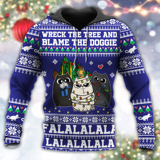 Funny Cat Wreck Tree Holiday Hoodie For Holiday Vacations Winter Events And Everyday Comfort