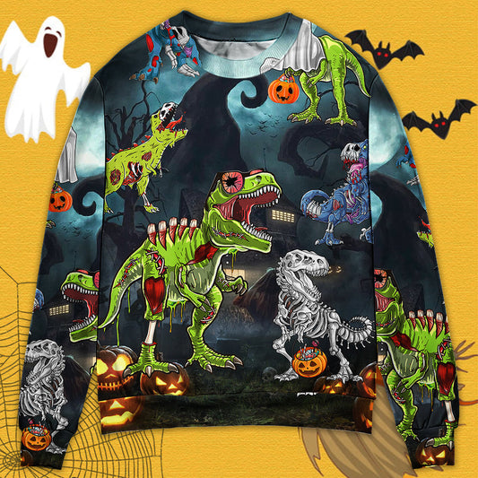 Halloween Dinosaur Fantasy Night Sweater For Art Fans Travel Parties And Distinctive Casual Style