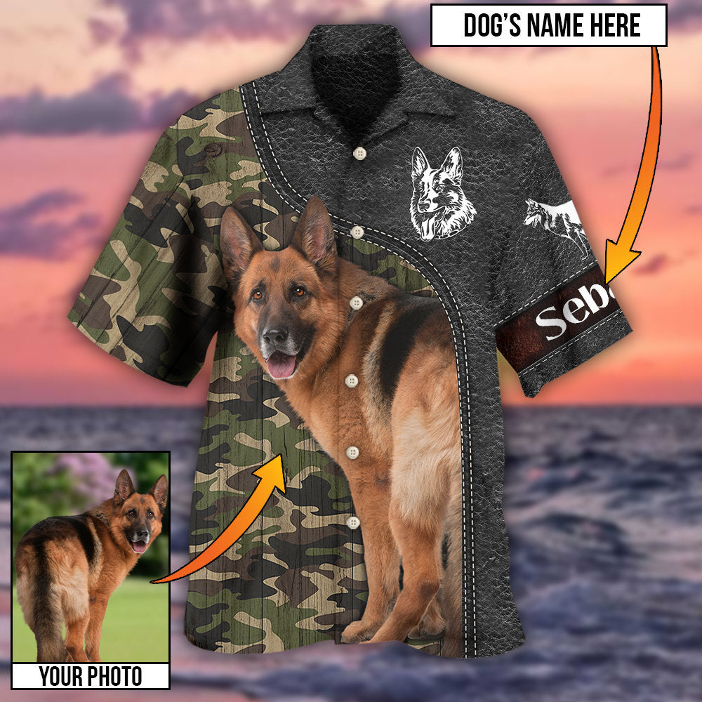 German Shepherd Strong Dog Personalized Photo Hawaiian Shirt Artwork View For Outdoor Gatherings