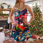 Christmas Airplane Holiday Greeting V-Neck Sleeveless Cami Dress For Festive Events And Casual Summer Styling