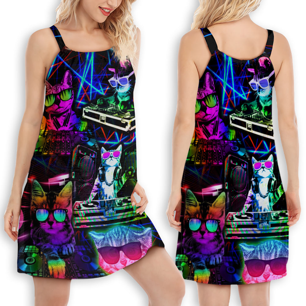Cat DJ Life V-Neck Sleeveless Cami Dress For Parties And Relaxed Warm Weather Outfits