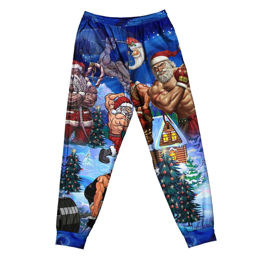 Strong Santa Christmas Short Sleeve Pajamas Set For Christmas Mornings And Relaxed Lounging