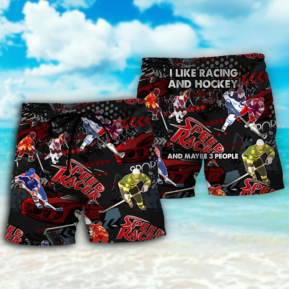Racing And Hockey Lover Beach Shorts Design View For Poolside Relaxation And Holiday Trips