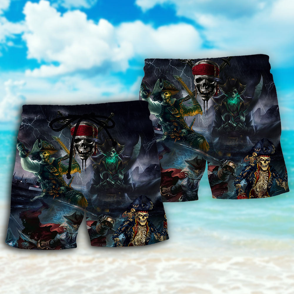 Skeleton Pirate Thunder Beach Shorts Pattern Detail For Warm Weather Comfort And Bright Summer Outfits