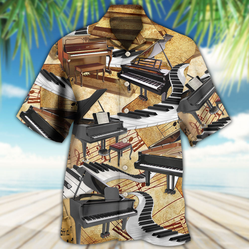 Retro Piano Music Hawaiian Shirt Artwork Detail For Tropical Trips And Casual Outings