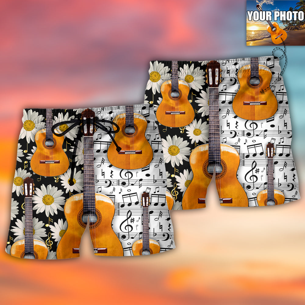 Guitar Love Forever Various Style Personalized Photo Beach Shorts Artwork Detail For Tropical Travel And Everyday Wear