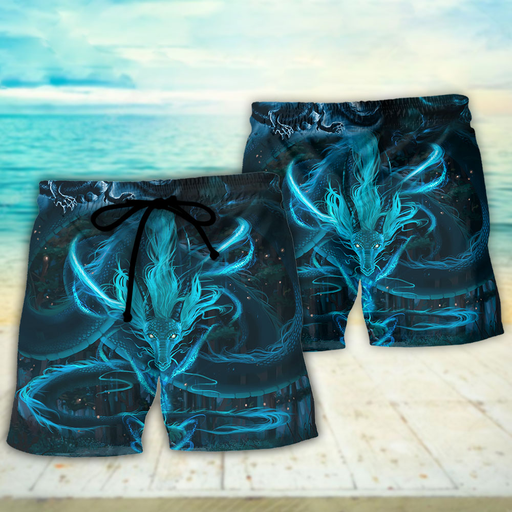 Blue Dragon Lightning Witch Fantasy Beach Shorts Design Detail For Weekend Getaways And Beach Days