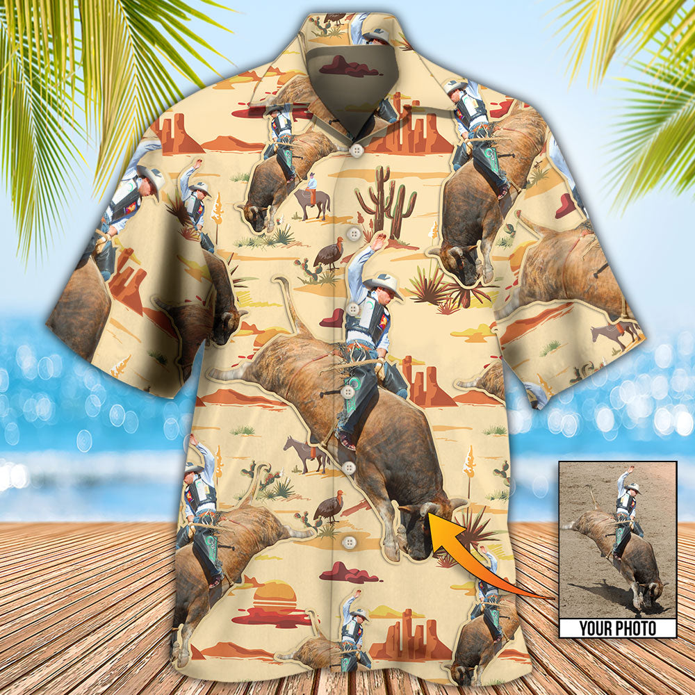 Tropical Cowboy Bull Riding Custom Photo Hawaiian Shirt For Warm Weather Adventures And Everyday Comfort
