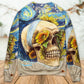 Skull And Sunflower Vintage Starry Night Sweater For Art Lovers Holidays Parties And Comfortable Wear