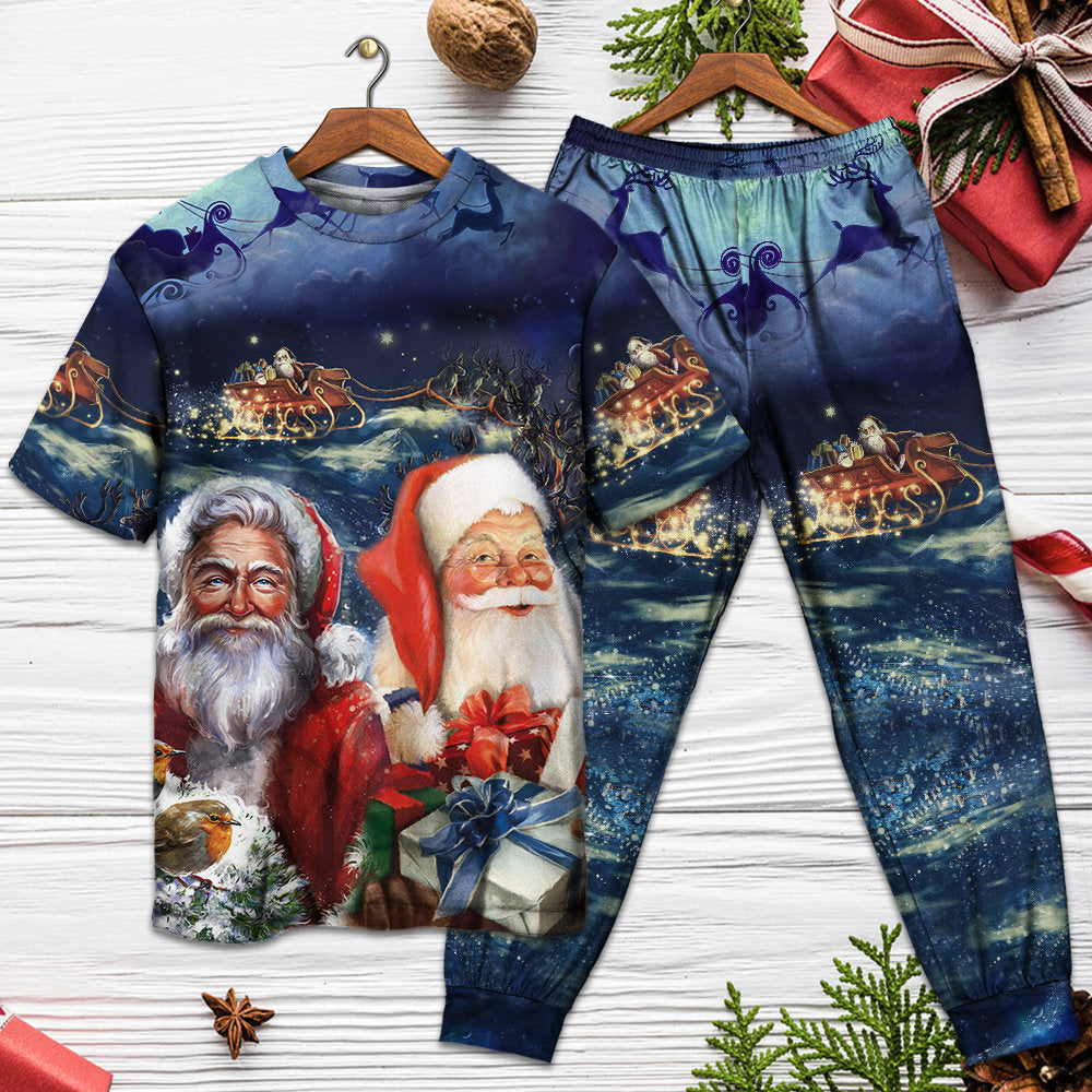 Happy Santa Christmas Short Sleeve Pajamas Set For Holiday Travel And Comfortable Home Wear
