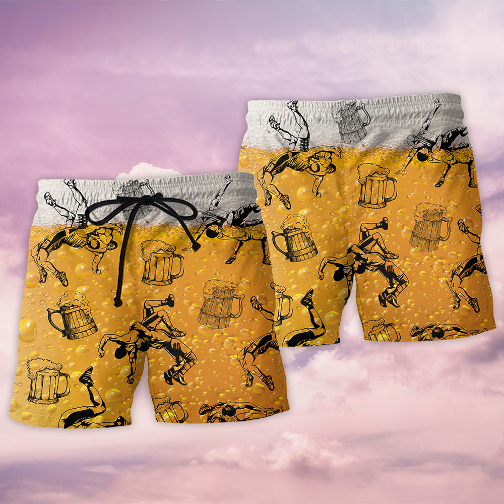 Wrestling And Beer Lover Fun Beach Shorts For Cookouts And Relaxed Summer Gatherings